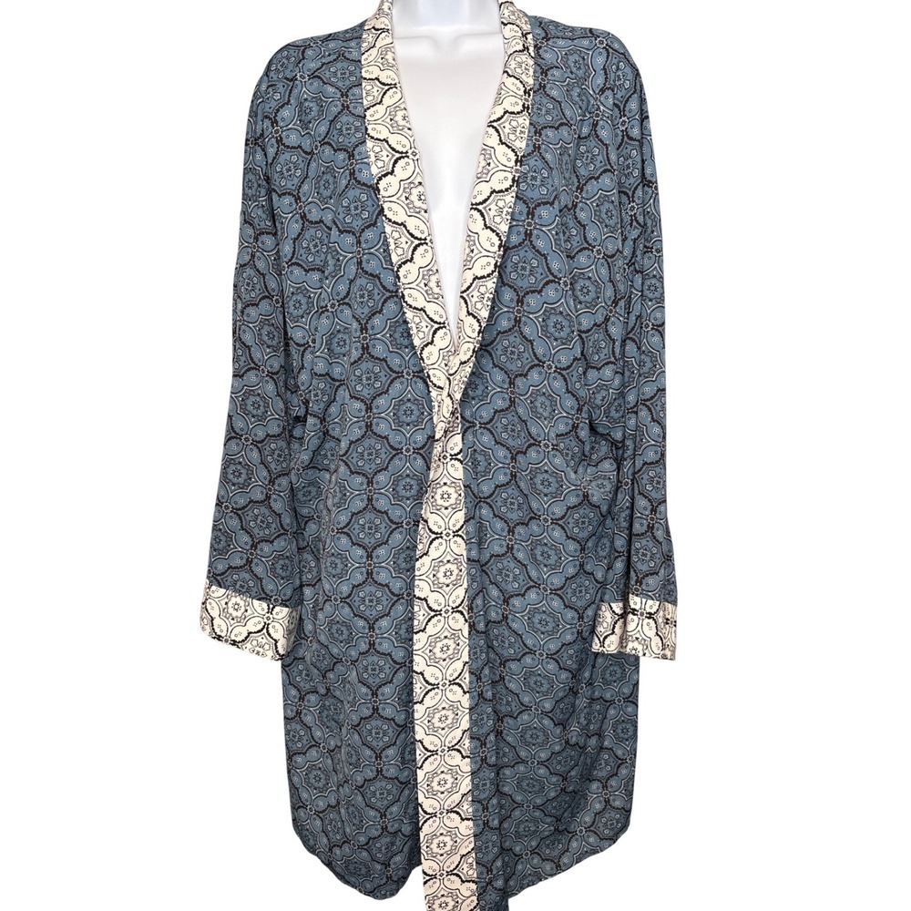 Simple by Suzanne Betro Womens Blue Medallion Open Front Kimono Sz XL Loungewear
